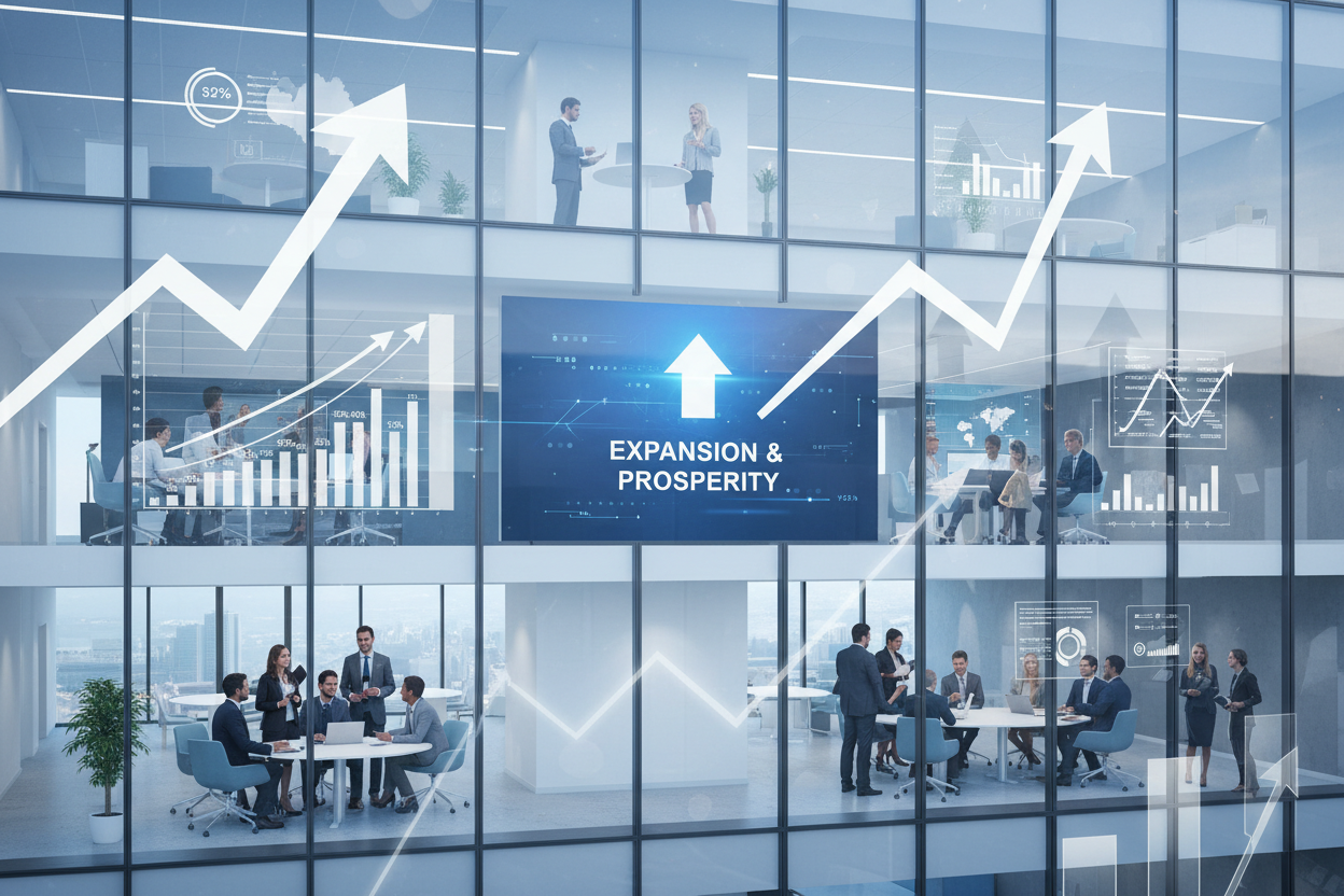 genera una imagen de una empresa corporativa en crecimiento